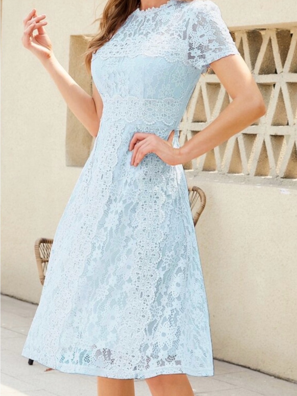 Elegant Round Neck short sleeve lace dress